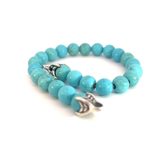 David Yurman Authentic Estate Turquoise Prayer Bead Bracelet 8" Silver DY439 - Picture 1 of 5